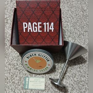 NIB Silver Martini Glass with Black Glitter Rimming Sugar